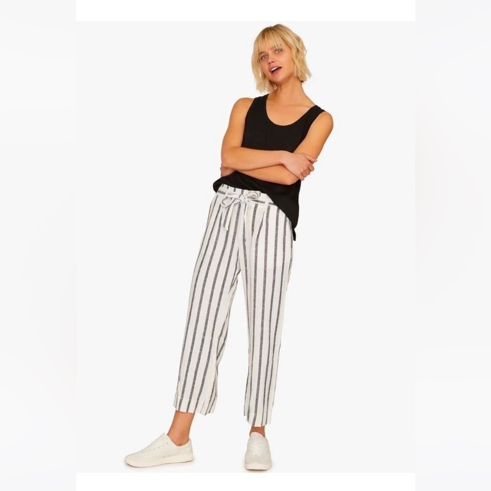 NWT Sanctuary Inland Sashed Crop Pant, Linen Blend, Still Life Stripe, Size 14W